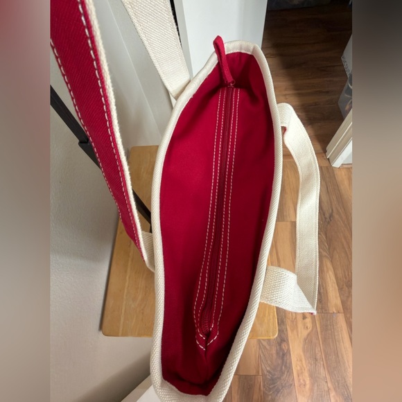 Lands End 100% Cotton Zip Top Canvas Heavy Duty Tote Bag L Ivory/Red | Travel - Picture 8 of 11